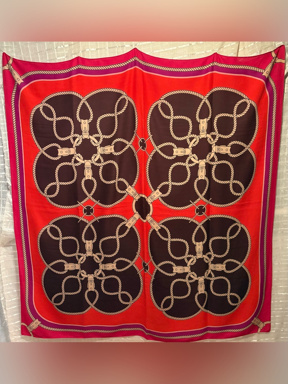 Vintage Banana Republic Oversized Equestrian Rope Scarf Square Shawl Twill